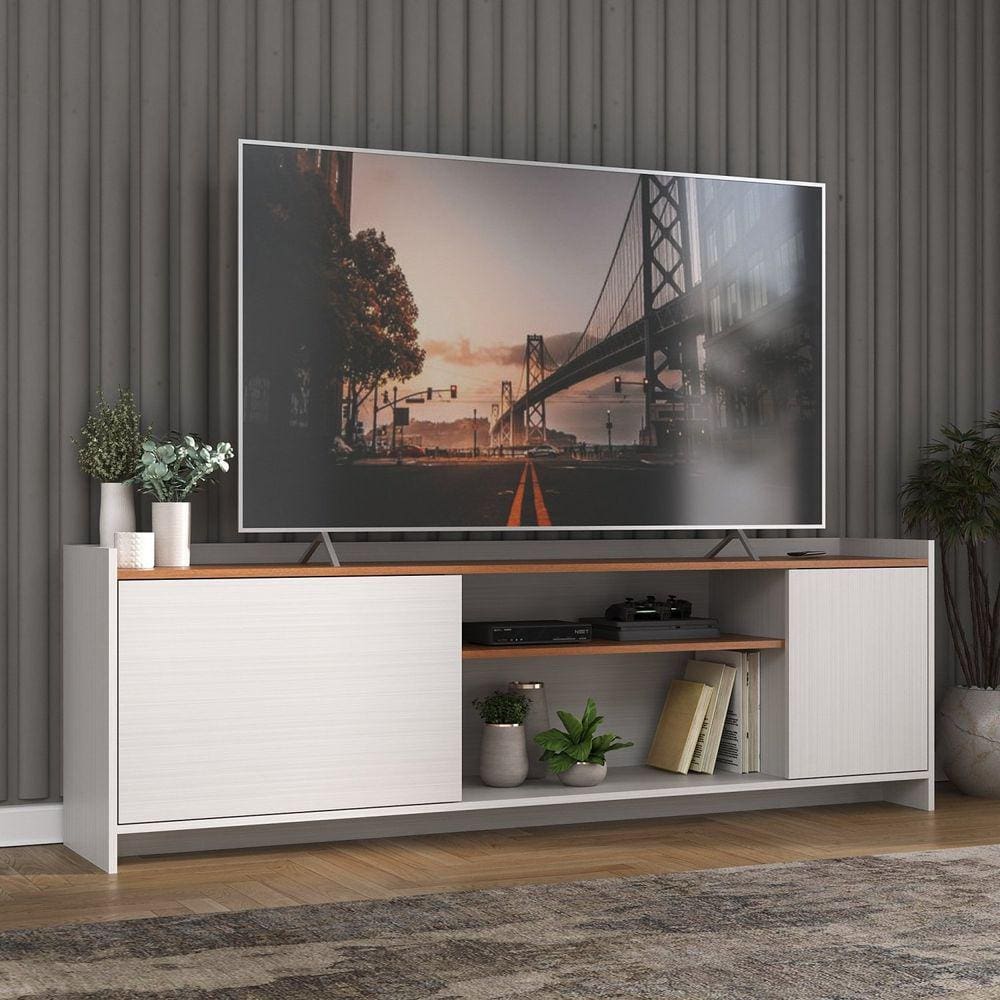 Rack Para TV até 60 Polegadas 2 Portas 2 Nichos Branco/Nogal