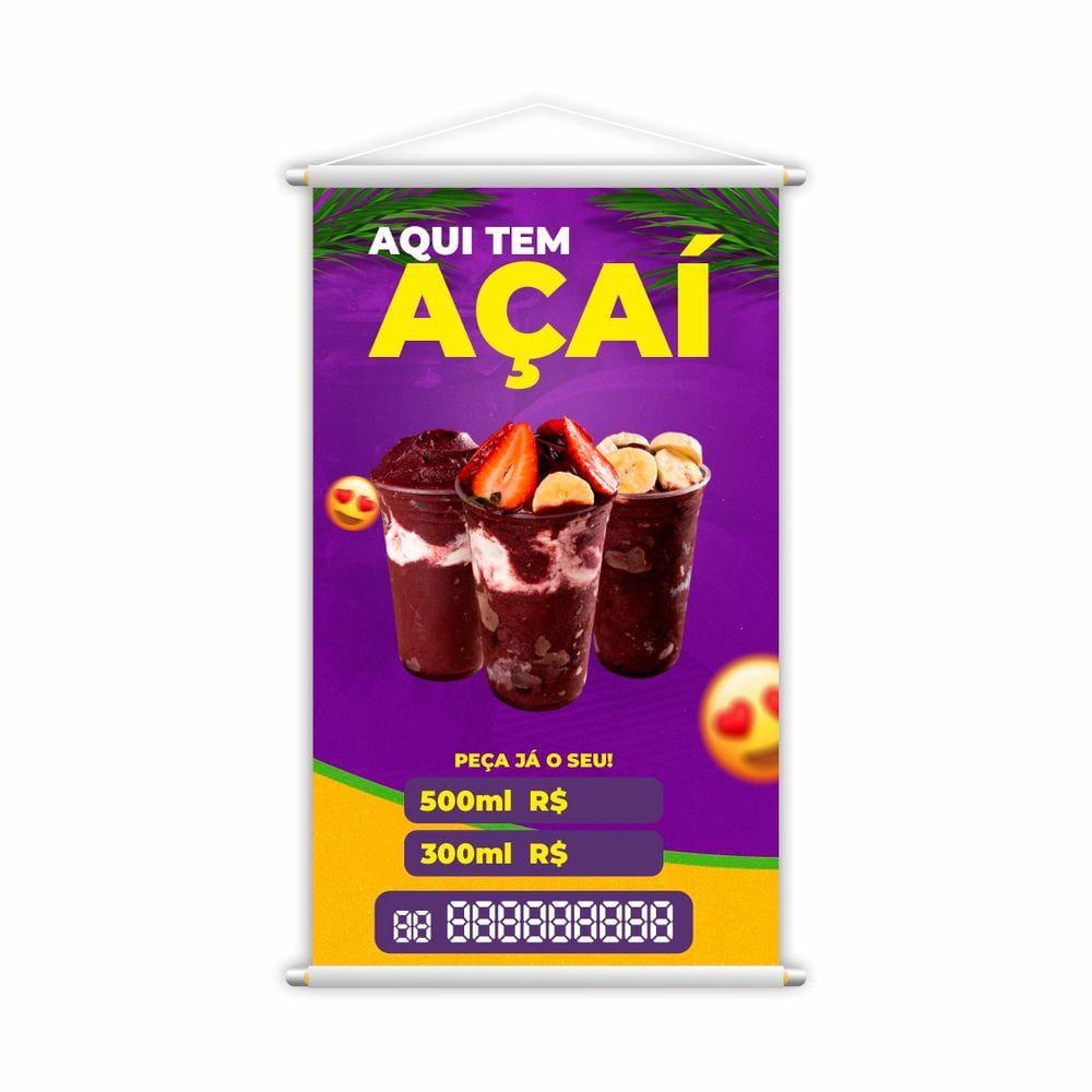 Banner Aqui Tem Açaí Preço Tamanhos Tele Entrega 60x40cm