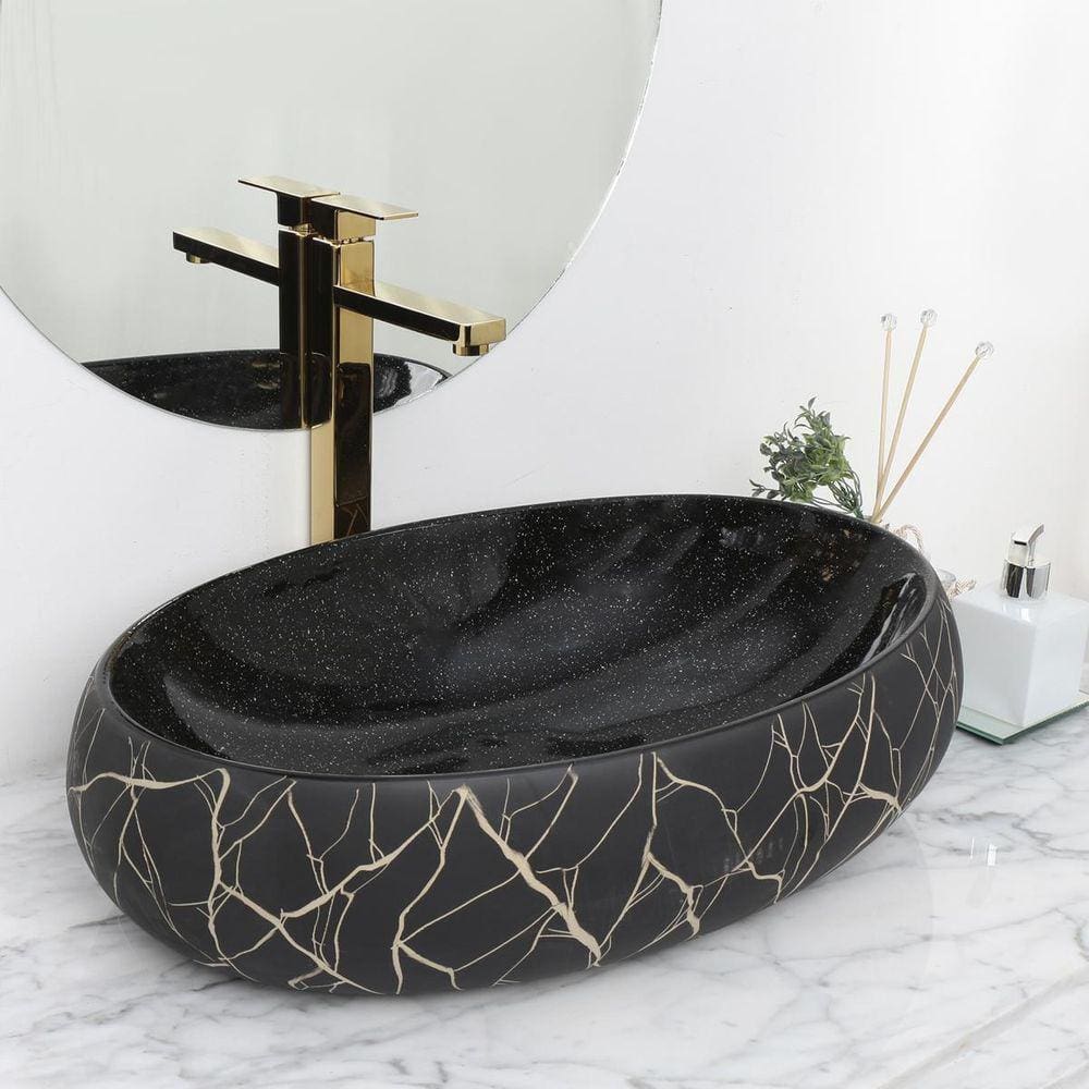 Cuba Pia Louça Cerâmica Apoio Banheiro 60X42Cm Luxo Black