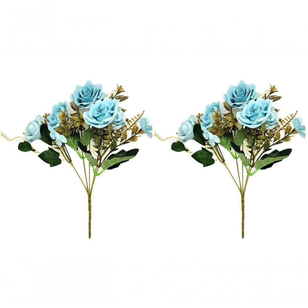 Jogo Buquê Mini Rosas Azul Tiffany 5 Flores 2 Un