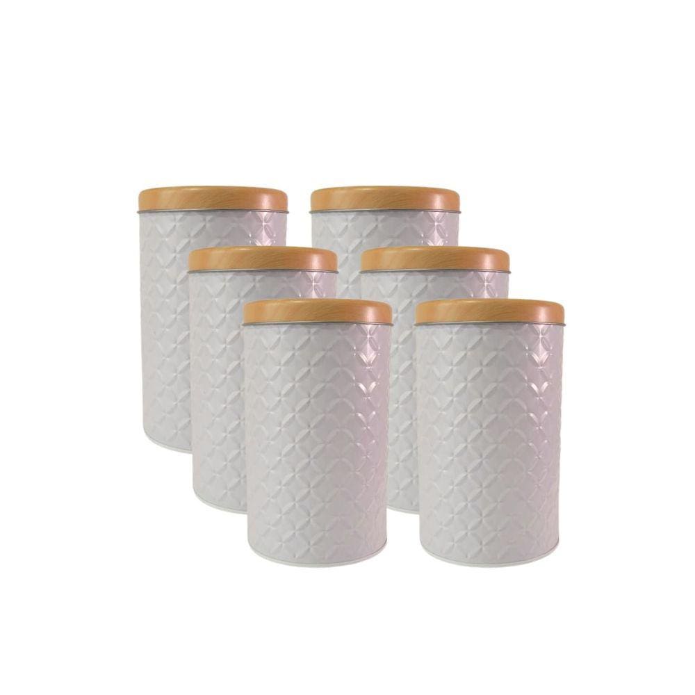 Kit 6 Latas de Mantimento Redonda 3D Tampa Bambu Metal 1kg