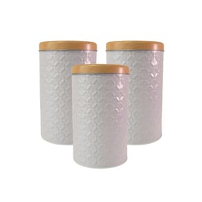 Kit 3 Latas de Mantimento Redonda 3D Tampa Bambu Metal 1kg