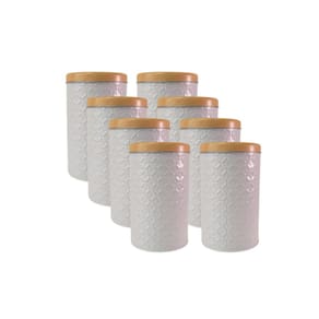 Kit 8 Latas de Mantimento Redonda 3D Tampa Bambu Metal 1kg