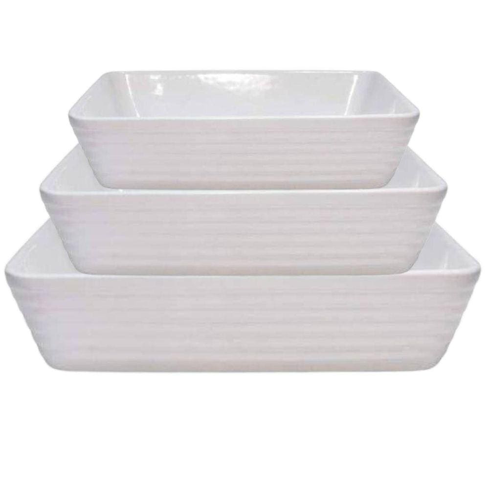 Assadeira, Travessa Refrataria Porcelana Branca 3un Linea Lyor