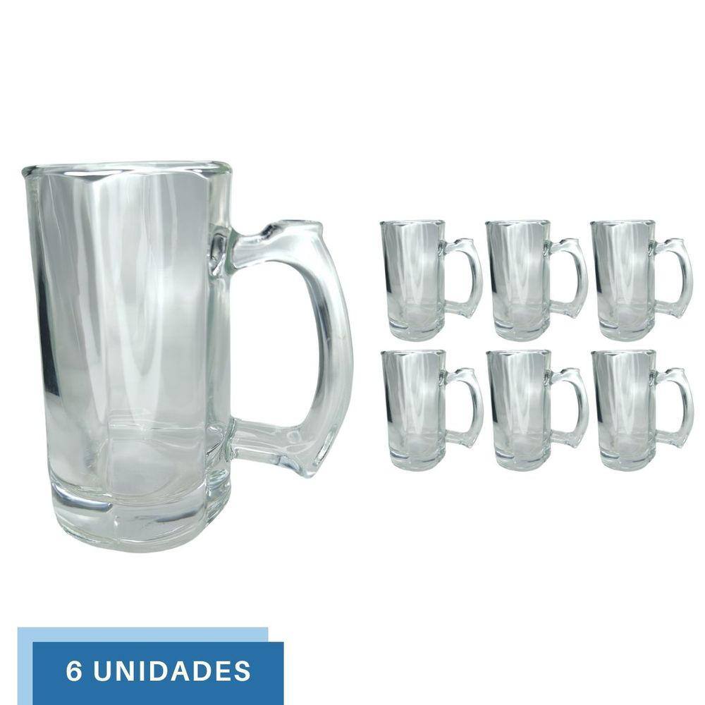 6 Caneca Restaurante Vidro Grosso Chopp Cerveja 380ML