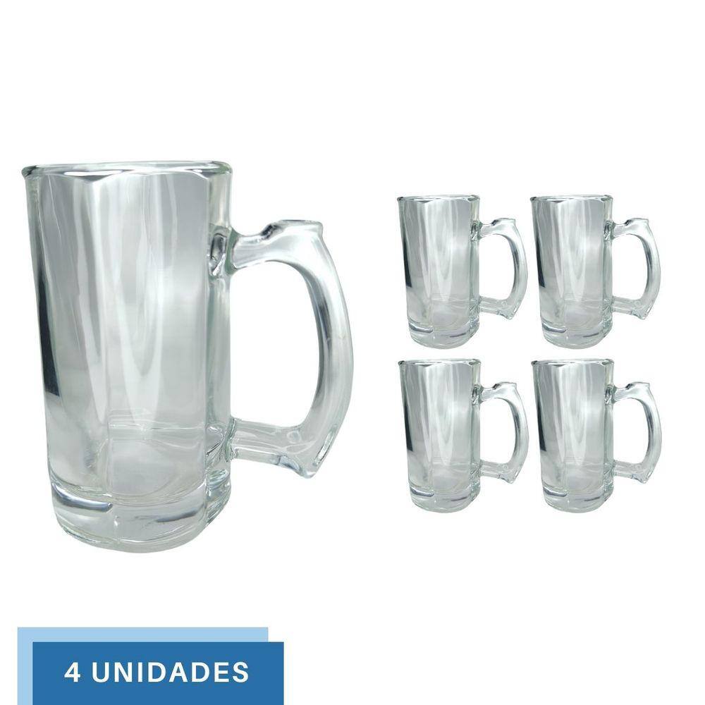 4 Caneca Restaurante Vidro Grosso Chopp Cerveja 380ML