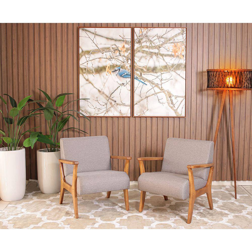 Conjunto 2 Poltronas Estofadas para Sala em Madeira Maciça Cléo Cinza Escuro - Straub Web