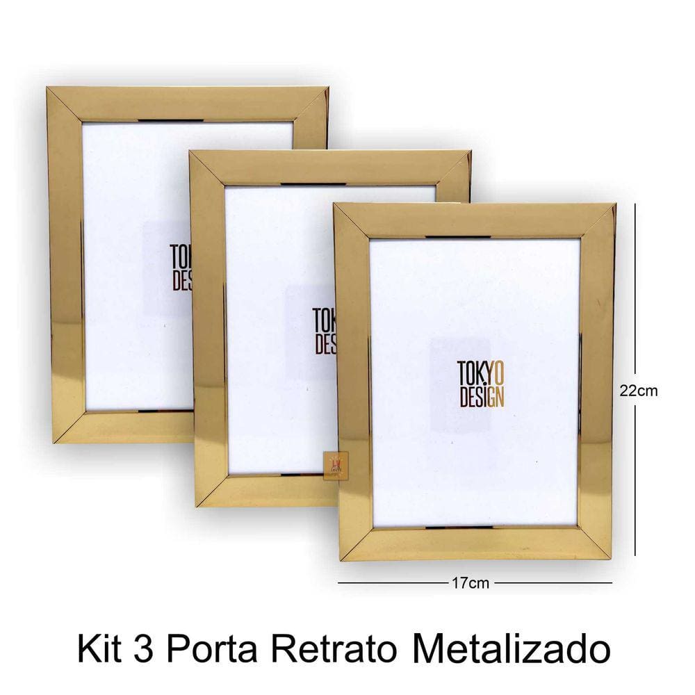 Kit 3 Porta Retrato Metalizado Luxo 15x20 Moldura de Fotos