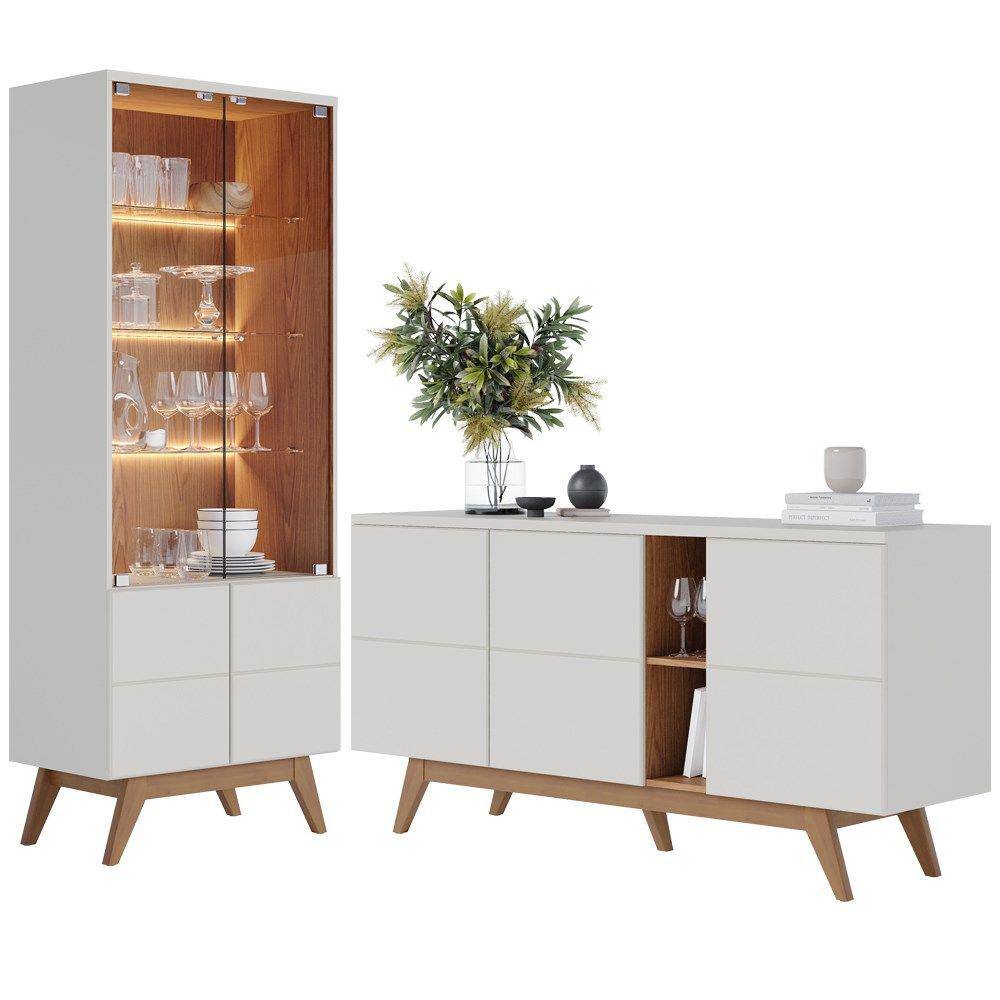 Kit Buffet E Cristaleira Para Sala Noronha Off White Matte Freijo CLB