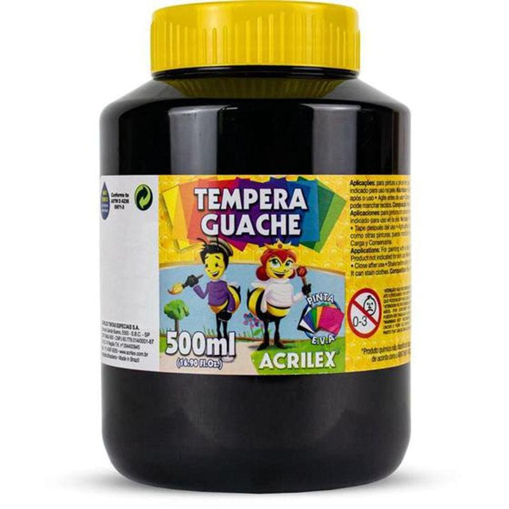 Tinta Guache Tempera Preto 500 ML da Acrilex Ref 520