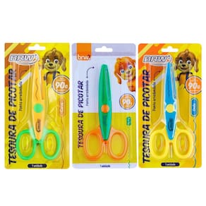 Kit 03 Tesoura Escolar de Picotar 13cm Curva/Zig-Zag /Onda - BRW