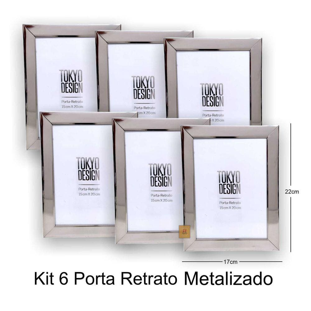 Kit 6 Porta Retrato Metalizado Luxo 15x20 Moldura de Fotos