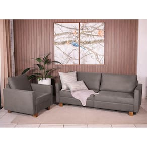 Conjunto Sofá 1,40 2 Lugares e Poltrona Plaza Cinza - Straub Web