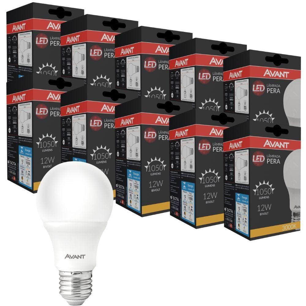 Kit 10 Lâmpadas Led Pêra 12W Bivolt Amarelo 3000K Amarelo 3000K