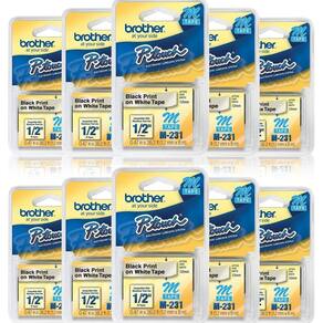 Kit 10 Fita Para Rotulador Brother M231 12MM Preto e Branco