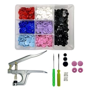 Alicate de Pressão Para Pregar Botão Plastico Ritas + Box Organizador com 140 Botões Coloridos Rita 12mm
