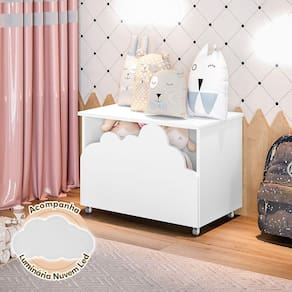 Baú De Brinquedos Alegria Branca + Luminária Led - Branco