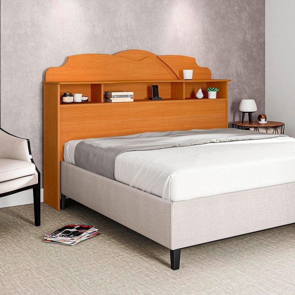 Cabeceira Casal Cama Box Queen 1,60M Com Nicho Cristal - Nature - Cor: Marrom