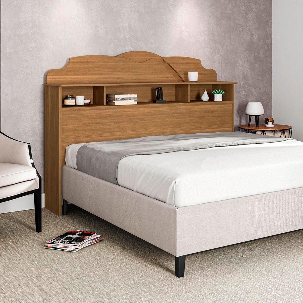 Cabeceira Casal Cama Box 1,40M Com Nicho Cristal - Amêndoa - Cor: Marrom