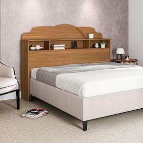 Cabeceira Casal Cama Box 1,40M Com Nicho Cristal - Amêndoa - Cor: Marrom