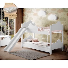 Beliche Infantil Montessoriana Com Colchões E Escorregador Juvenil Marina - Branca Branco