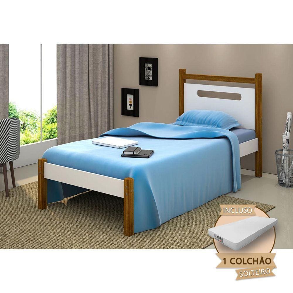 Cama De Solteiro Montessoriana Eloa Acompanha Colchão - Branca E Mel - Cor: Branco