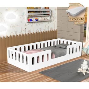 Cama Cercadinho Infantil Mdf Helo Solteiro Com Colchão - Branca Branco