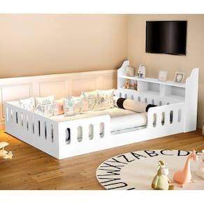 Cama Casal Design Montessoriana Helo Com Nicho Branca - Divaloto Móveis - Cor: Branco