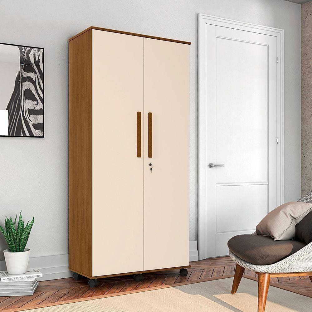 Armário Organizador Multiuso 2 Portas Gold - Amêndoa/ Off White - Cor: Bege