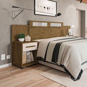 Cabeceira De Solteiro Casal Extensível Jade Com 2 Mesas De Cabeceira - Canela/Off White Marrom
