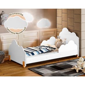 Cama Infantil Princesa Juvenil Branca E Amêndoa + Luminária Led - Cor: Branco