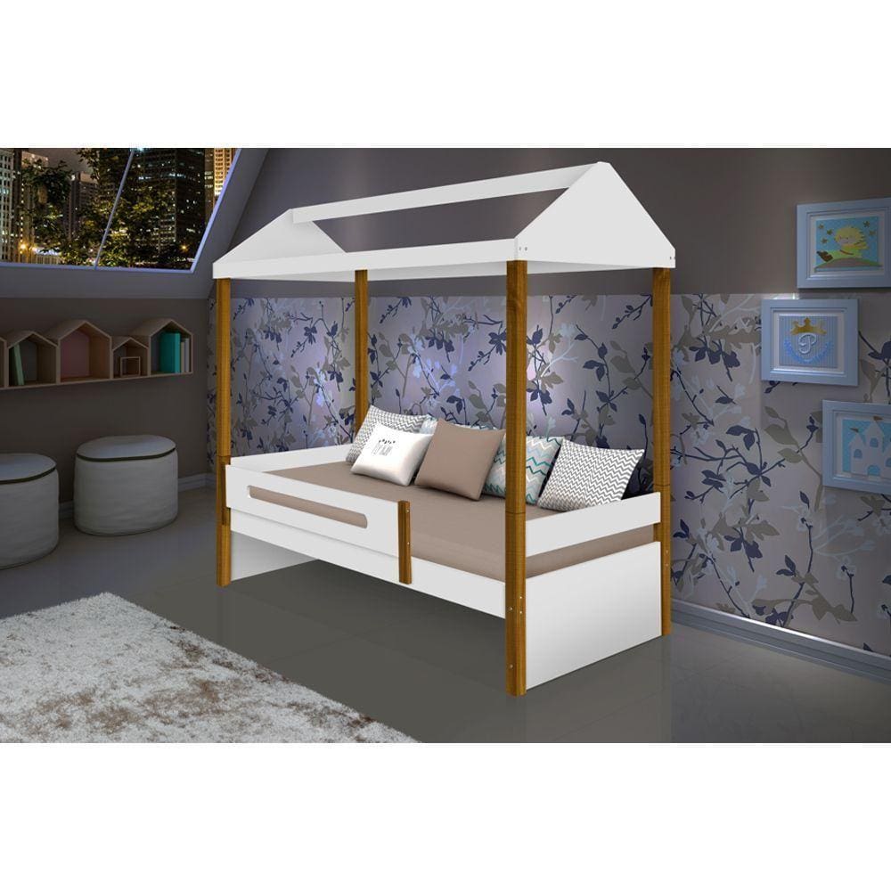 Cama Infantil Solteiro Design Montessoriana Sara Divaloto - Branco/Amêndoa - Cor: Branco