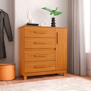 Cômoda Para Quarto 4 Gavetas E 1 Porta Victoria Nature - Cor: Marrom