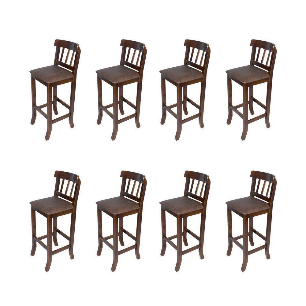 Kit 8 Banquetas Fixas Imbuia Mineira Em Madeira Maciça Estofada Marrom Para Área Gourmet Marrom