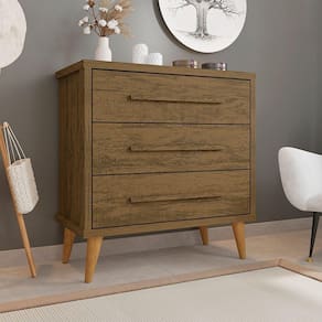 Cômoda Retrô Para Quarto 3 Gavetas Belvedere - Canela - Cor: Marrom