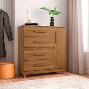Cômoda Para Quarto 4 Gavetas E 1 Porta Victoria Amêndoa - Cor: Marrom
