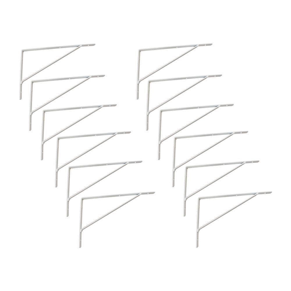 Kit Suporte Prateleira Com 12 Peças Em Aço Mão Francesa 25x15 Branco