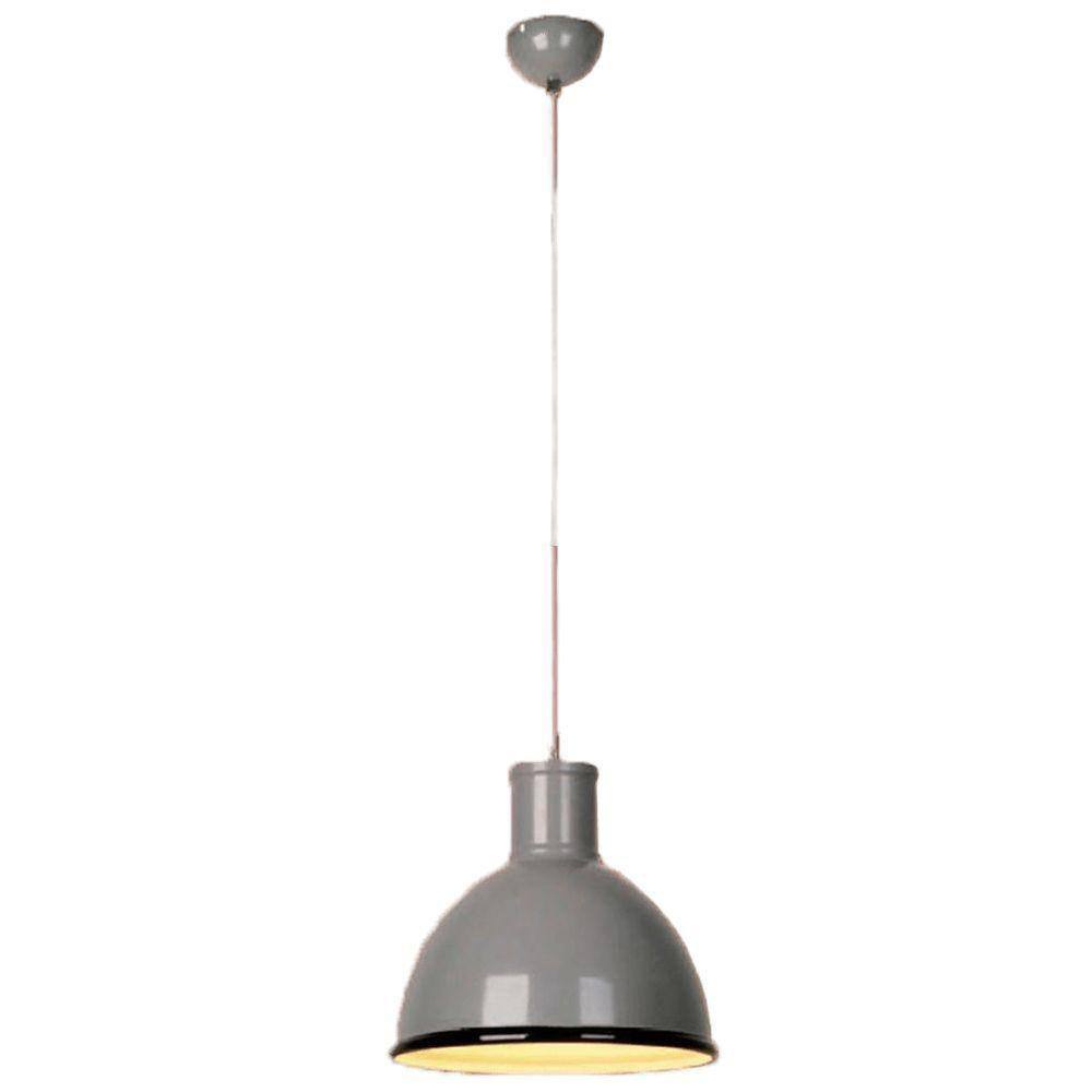 Pendente 30Cm Cúpula Em Metal Cinza Balcão 1 Lâmpada E14 Bivolt Luciin Única Único