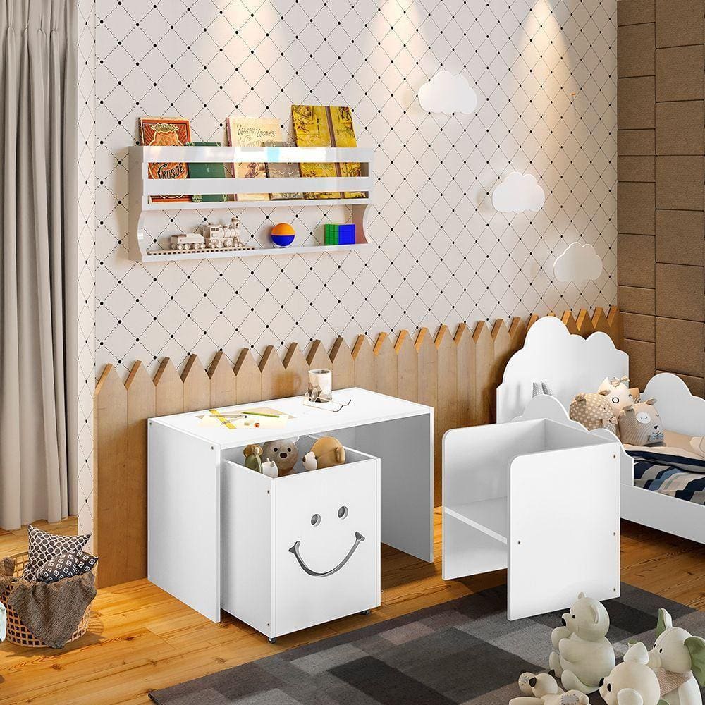 Mesa Infantil Alegra Smile Montessoriana Com 1 Cadeira E 1 Nicho - Branca Branco