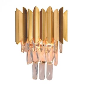 Arandela Metal Dourado Com Cristais Transparentes 2 Lâmpadas E14 - Sindora Única Unic
