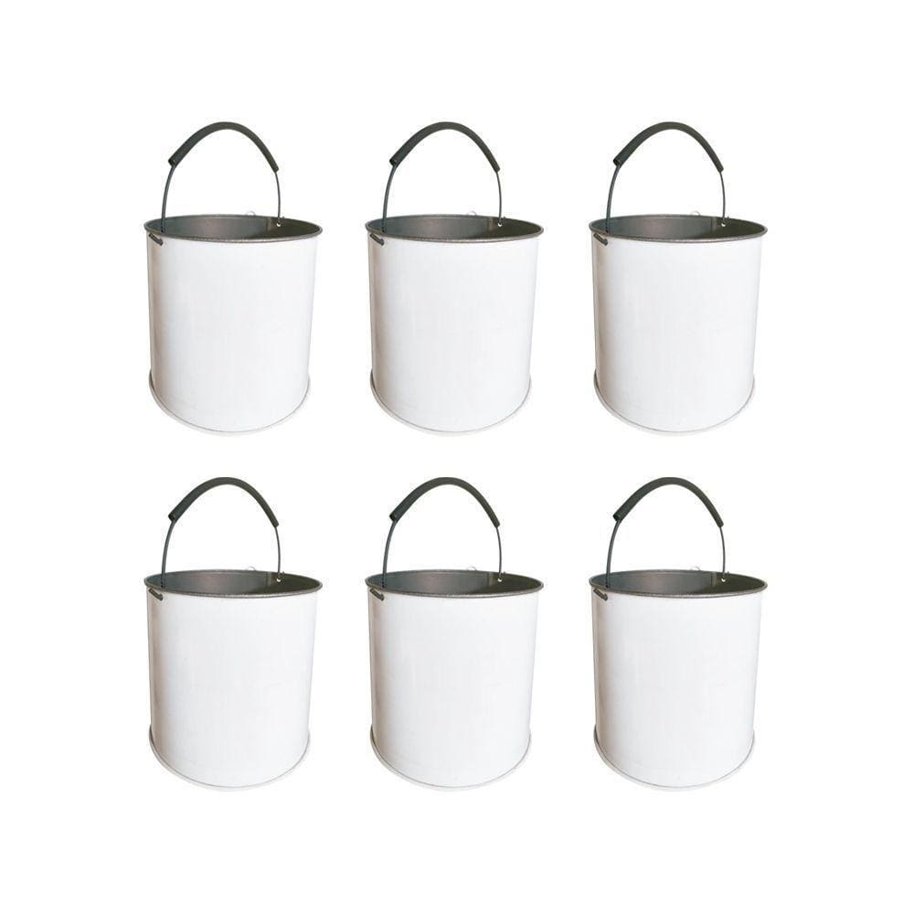 Kit Balde Metalico Com 6 Peças Multiuso Com Alça 12 Litros Branco