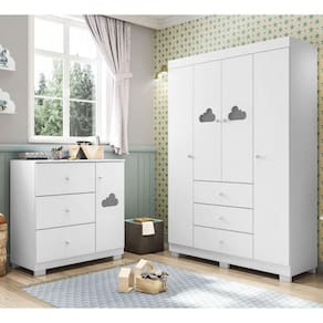Conjunto de Quarto Infantil Guarda-roupas e Cômoda Ane Phoenix Baby Branco