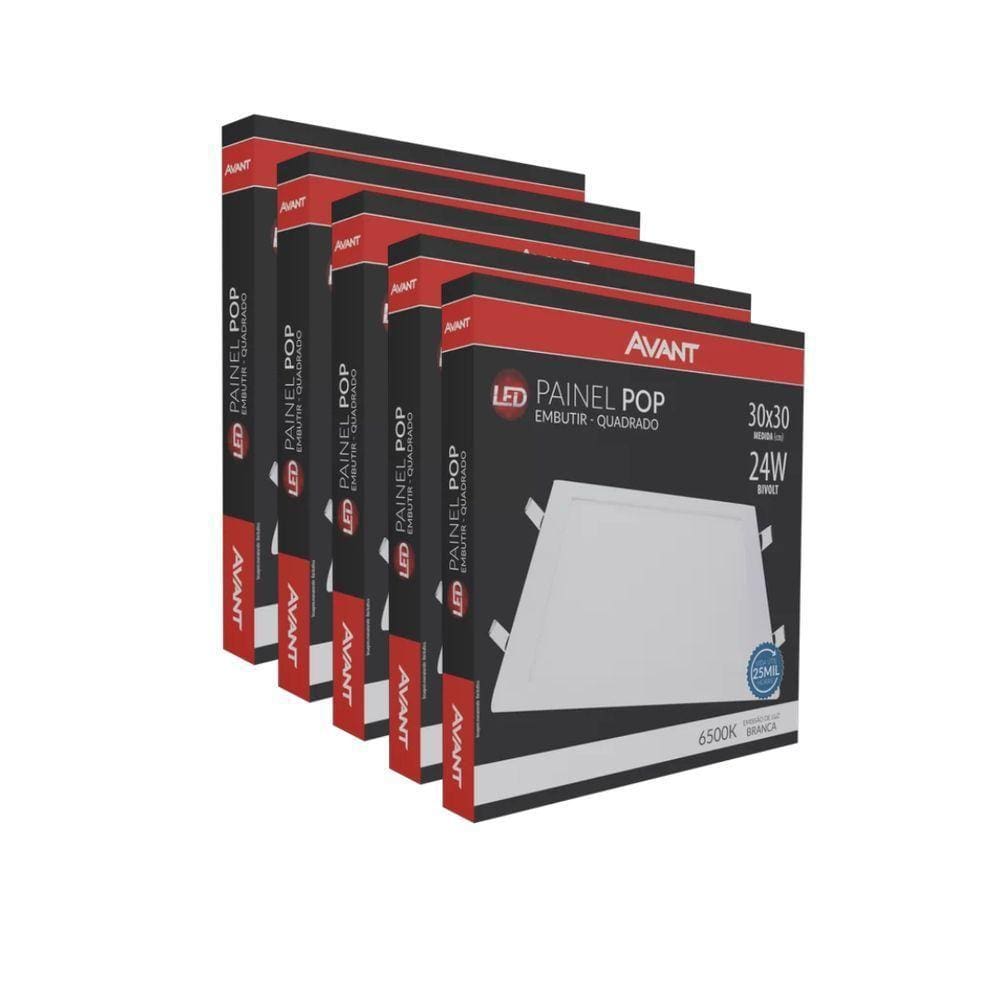 Kit 5 Painel Led 24w Embutir Branco 6500k