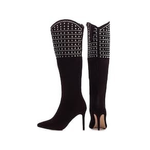 Bota Feminina Bico Fino Cano Alto Salto Alto Preta Torricella