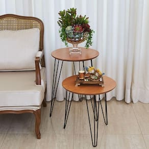 Conjunto De Mesa Lateral Industrial Com Base Ferro - Bege
