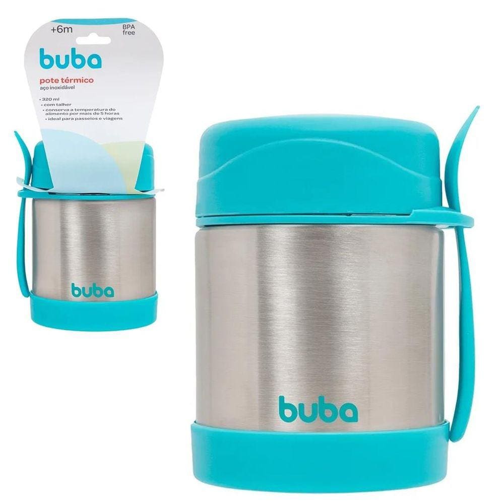 Pote Térmico de Alimentos Azul com Colher 320ml Buba