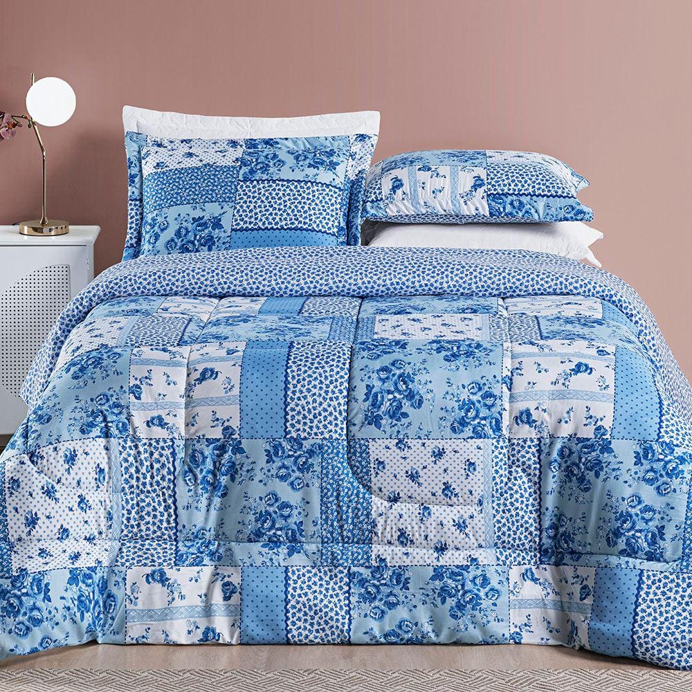 Kit Edredom Bouti Casal 2.40m 3 peças + Jogo de Cama Lençol Bouti Casal 4 pçs - Patchwork Verde