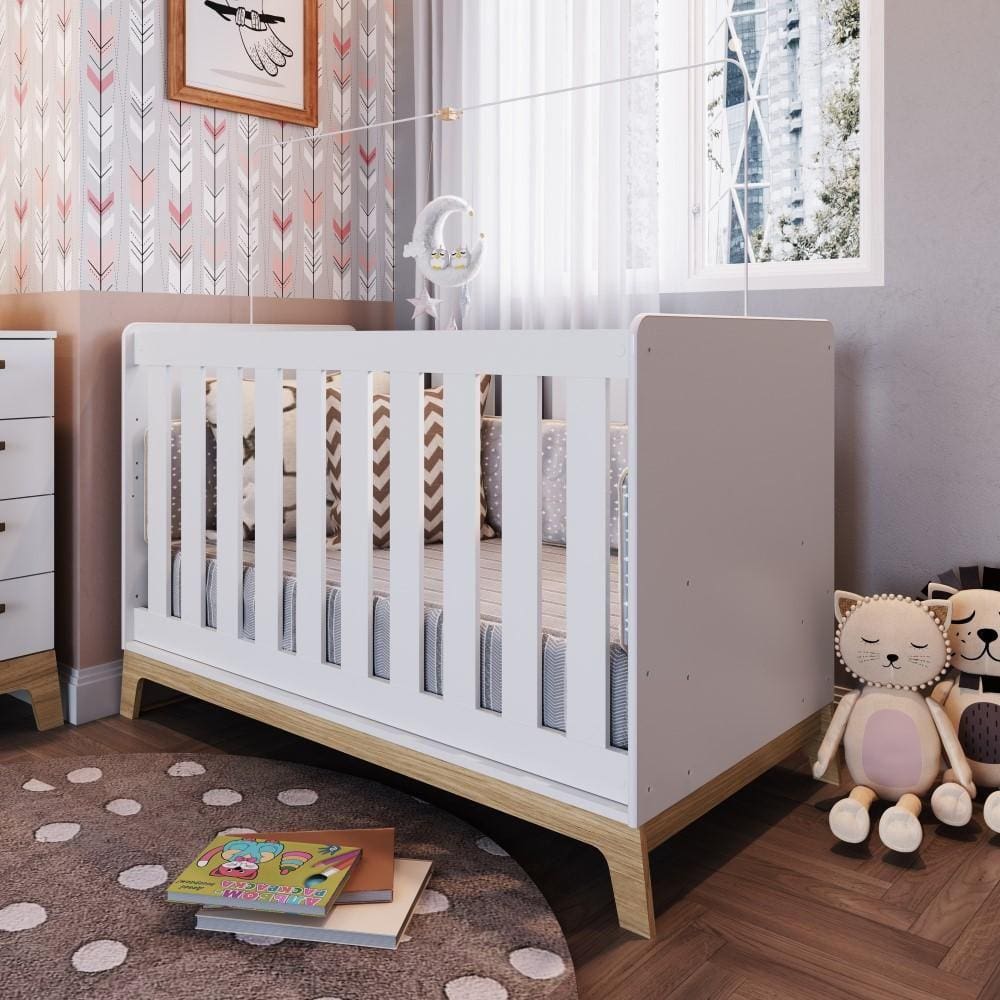 Berço Bebe Cama Solteiro Infantil 3 em 1 Americano com Colchão Completa Branco