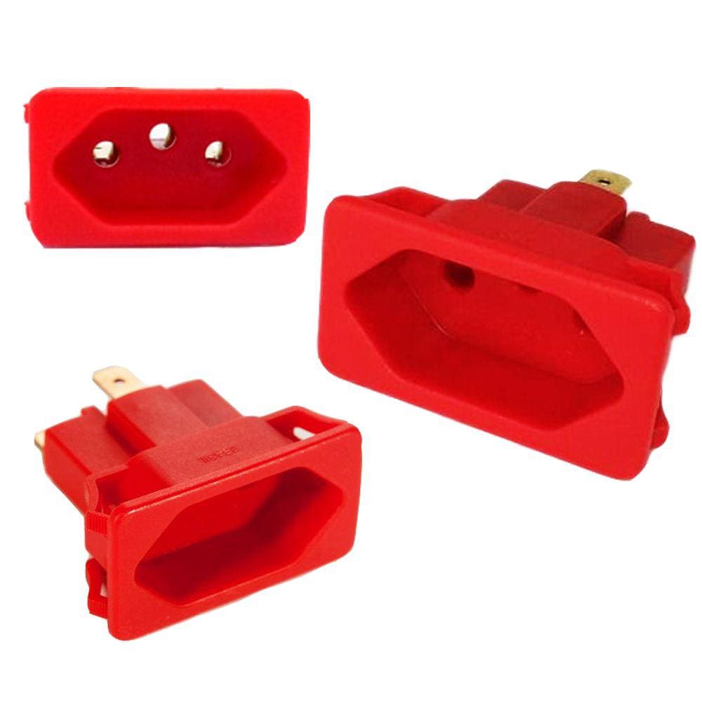 24 Tomada Embutir Fêmea Painel 3 Pinos 10a Tpa2-3 Vermelha Margirius