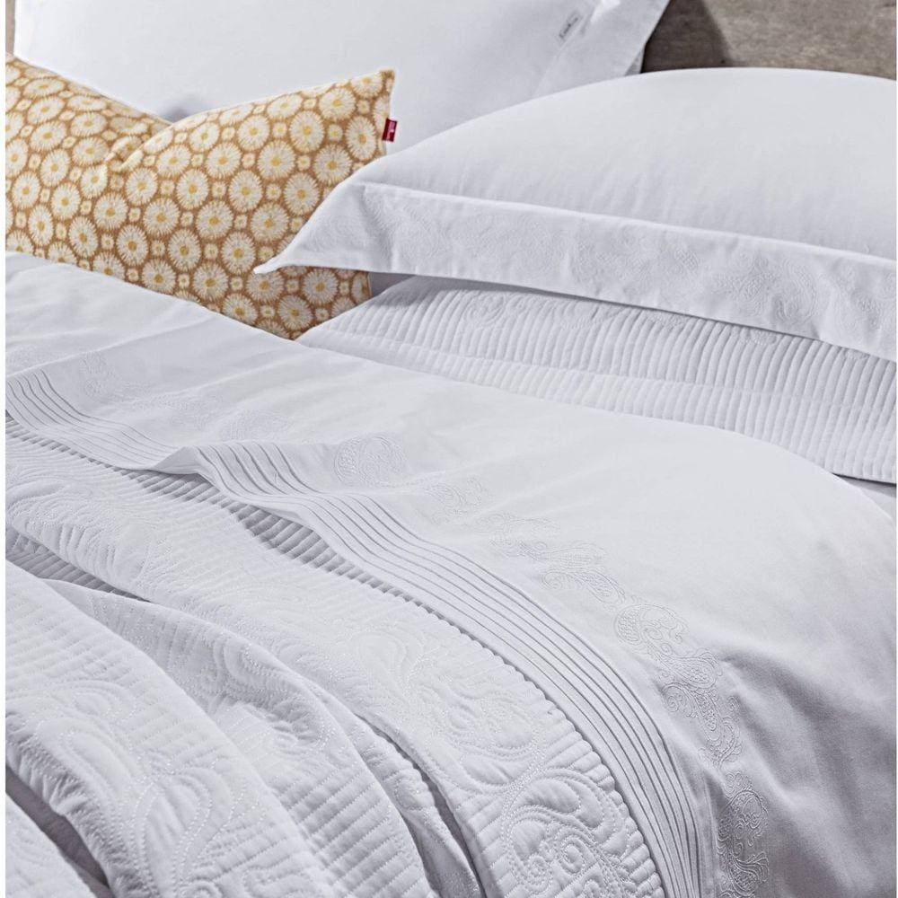 Jogo de Cama Casal Ducale 4 Peças Percal 200 Fios Bernadete Casa Branco